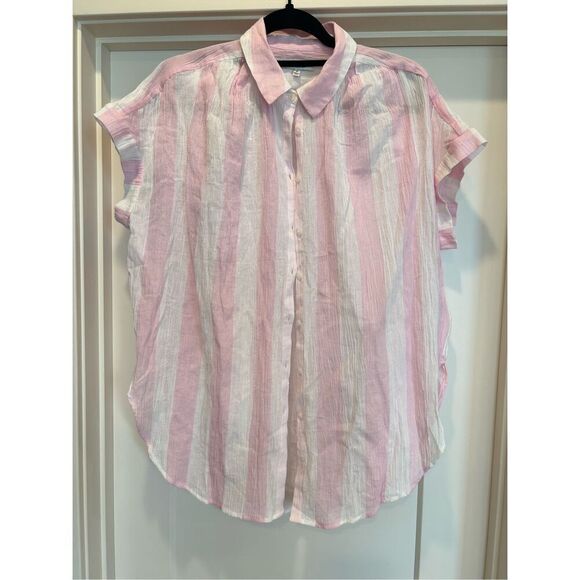 Madewell Pink and White Striped Button Down Shirt - Picture 3 of 7